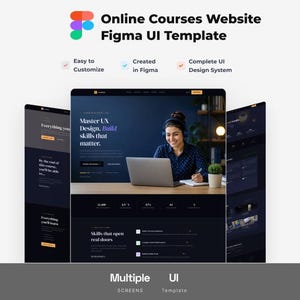 Online Course Website Figma Template, eLearning UI UX Design Kit, Course Landing Page Figma File, Education Website Design