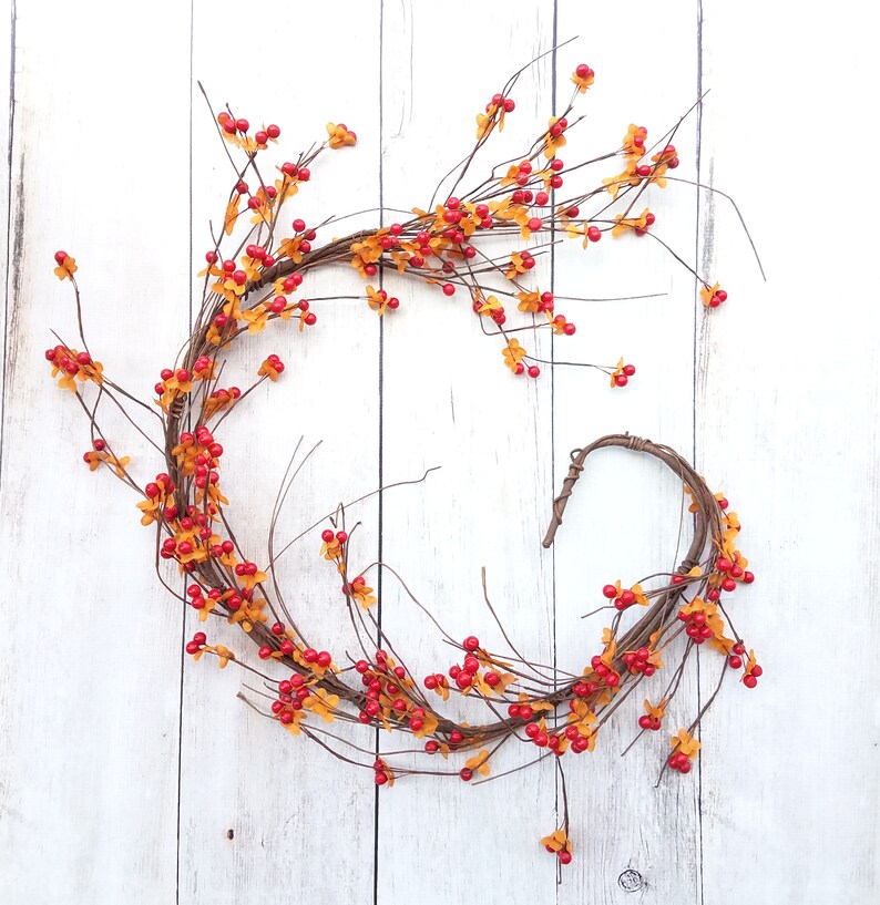 Orange Bittersweet Vine, Bittersweet Berry Garland, Artificial Bittersweet Garland, Fall Berries, Fall Home Décor, 4ft Long, Fall Farmhouse image 4