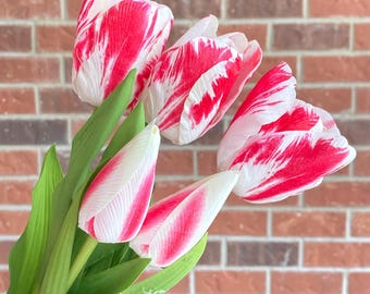Red/White Tulip Stems, Artificial Flowers, Fake, Faux Flowers, Vase Florals, Easter, DIY, Wedding, Spring Flowers, Centerpiece, Christmas