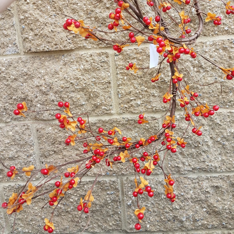 Orange Bittersweet Vine, Bittersweet Berry Garland, Artificial Bittersweet Garland, Fall Berries, Fall Home Décor, 4ft Long, Fall Farmhouse image 5