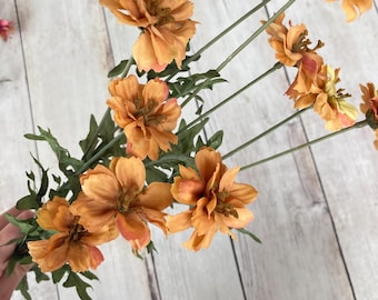 Golden Yellow Marigold Stems: Faux Fall Flowers, Farmhouse Decor (Set of 2)