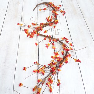 Orange Bittersweet Vine, Bittersweet Berry Garland, Artificial Bittersweet Garland, Fall Berries, Fall Home Décor, 4ft Long, Fall Farmhouse image 2