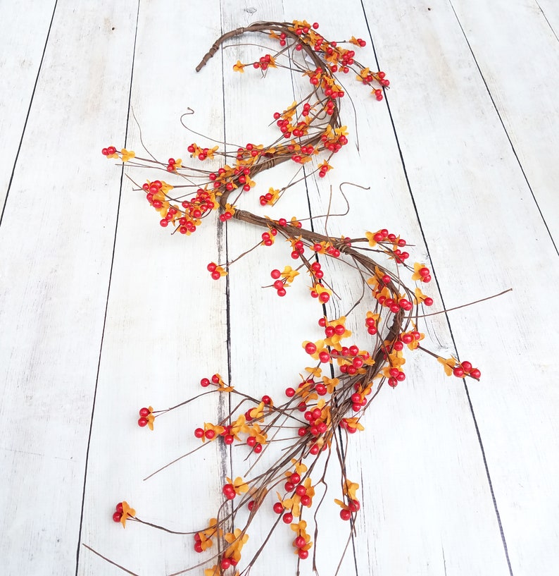 Orange Bittersweet Vine, Bittersweet Berry Garland, Artificial Bittersweet Garland, Fall Berries, Fall Home Décor, 4ft Long, Fall Farmhouse image 2