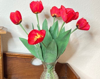6 Red Tulip Stems, Artificial Tulips, Fake, Faux Flowers, Vase Florals, Easter, DIY, Wedding, Spring Flowers, Centerpiece, Arrangement