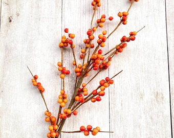 Orange Fall Berry Stem, Faux Berry Spray