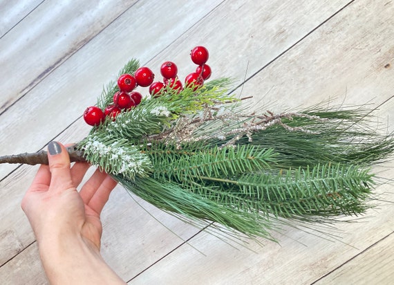Christmas Pine and Berry Swags, Small Christmas Floral Stems, Winter Pine  Picks, With Red Berries, 