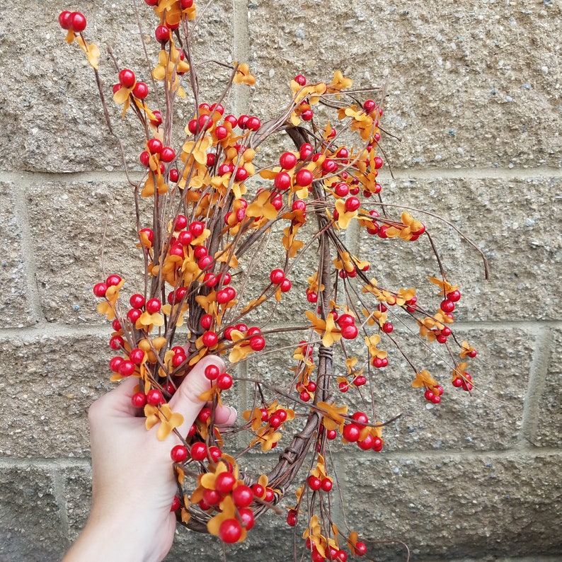 Orange Bittersweet Vine, Bittersweet Berry Garland, Artificial Bittersweet Garland, Fall Berries, Fall Home Décor, 4ft Long, Fall Farmhouse image 6