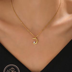 18K Gold Plated Moon Tennis Necklace, Celestial Stainless Steel Jewelry