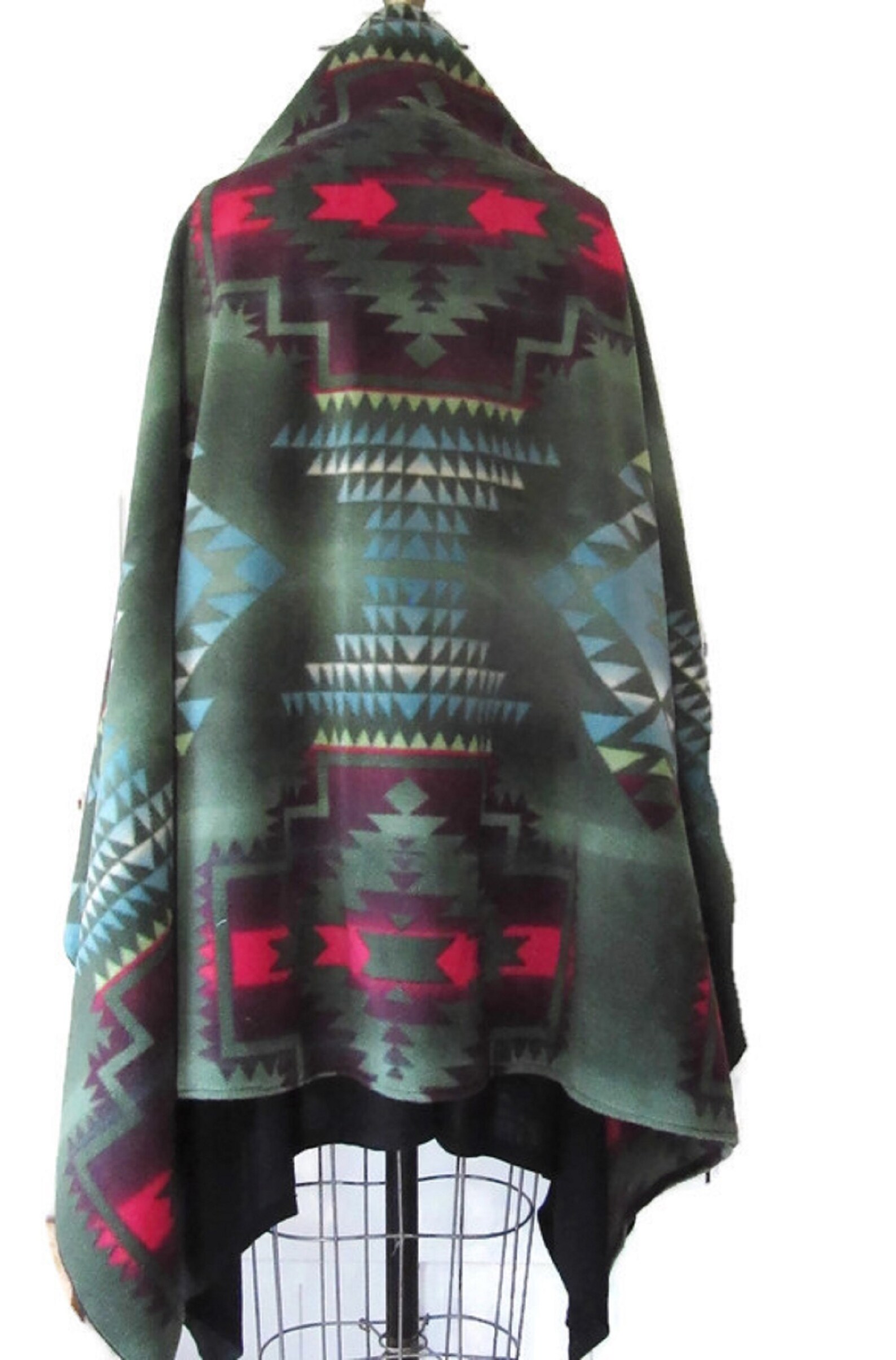 Native American Style Blanket Poncho Shawl Green Women’s | Etsy