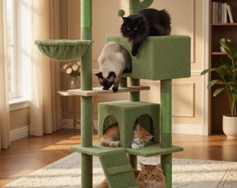 Cactus Cat Tree with Plush Hammock & Condo | Luxury Scratcher Tower
