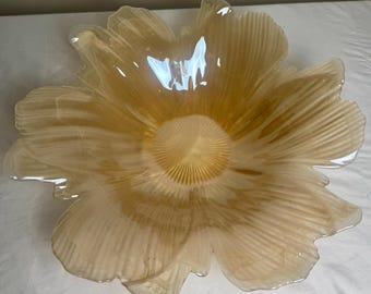 Bol de magnolia estilo Murano vintage / Centro de mesa de vidrio artístico soplado a mano en tonos melocotón y beige con remolinos