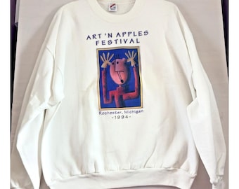Sudadera suave de color marfil estilo vintage de los 90 de la marca Jerzee, edición 2XL, del festival Art N Apple.