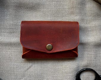 Handmade Leather Card Holder Wallet Distressed Real Leather Coin Purse Minimalist Slim Wallet for Men & Women  Rustic Small Credit Card Case