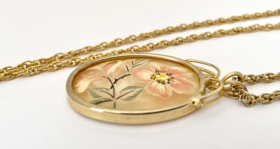 Gold Tone Pressed Flower Pendant Necklace, Dried … - image 3