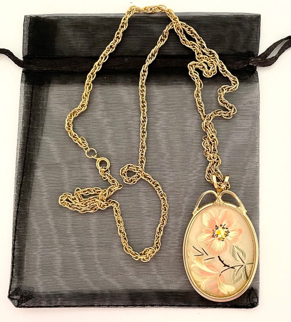 Gold Tone Pressed Flower Pendant Necklace, Dried … - image 10