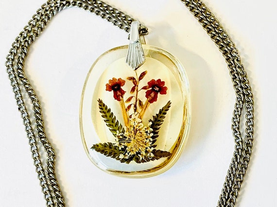 Dried Pressed Flower Pendant Necklace, Cottage Co… - image 1