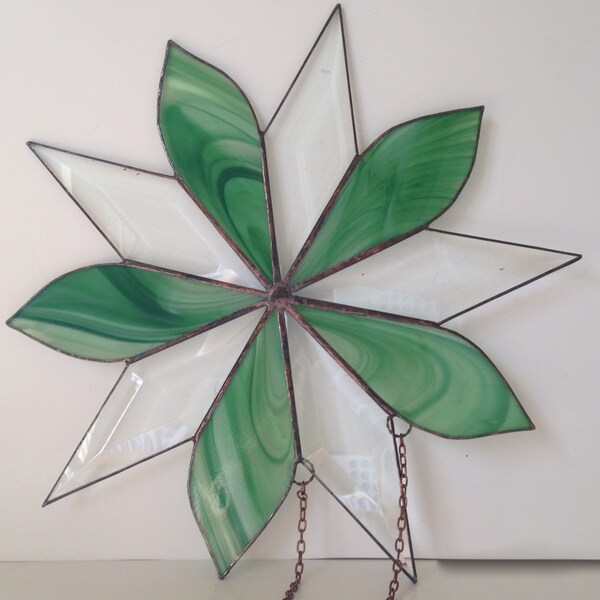 Vetro colorato Green Sun Catcher, arte vetro, vetro Handmade, Vintage Home Decor, finestra appesa, OOAK arredamento, regalo housewarming, originale