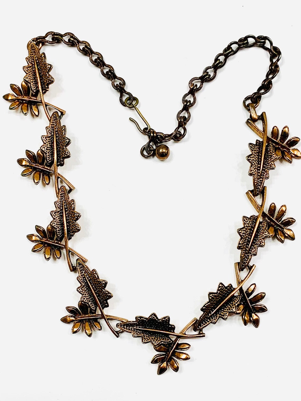 Copper Choker Necklace Metal Leaf Necklace Rustic Jewelry Etsy