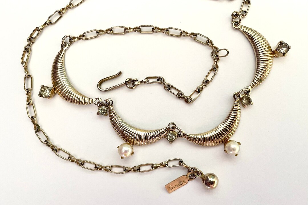 Rhinestone and Pearl Choker Necklace Duane Jewelry Dainty Etsy