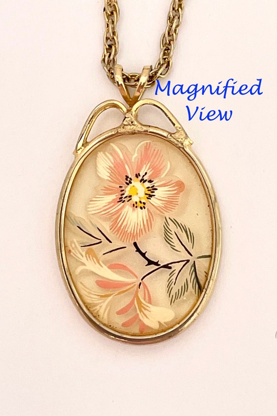 Gold Tone Pressed Flower Pendant Necklace, Dried … - image 7