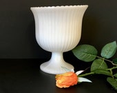 Ribbed White Milk Glass Planter - Pedestal Urn - E O Brody Flower Vase - Compote - Wedding Table Decorations - Farmhouse - Shabby Decor