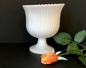 Ribbed White Milk Glass Planter - Pedestal Urn - E O Brody Flower Vase - Compote - Wedding Table Decorations - Farmhouse - Shabby Decor