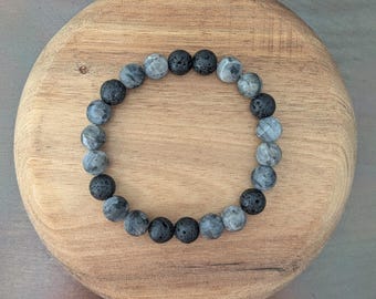 Pulsera de roca de lava larvikita mate - Piedras preciosas AAA - Pulsera de protección y conexión a tierra para hombres