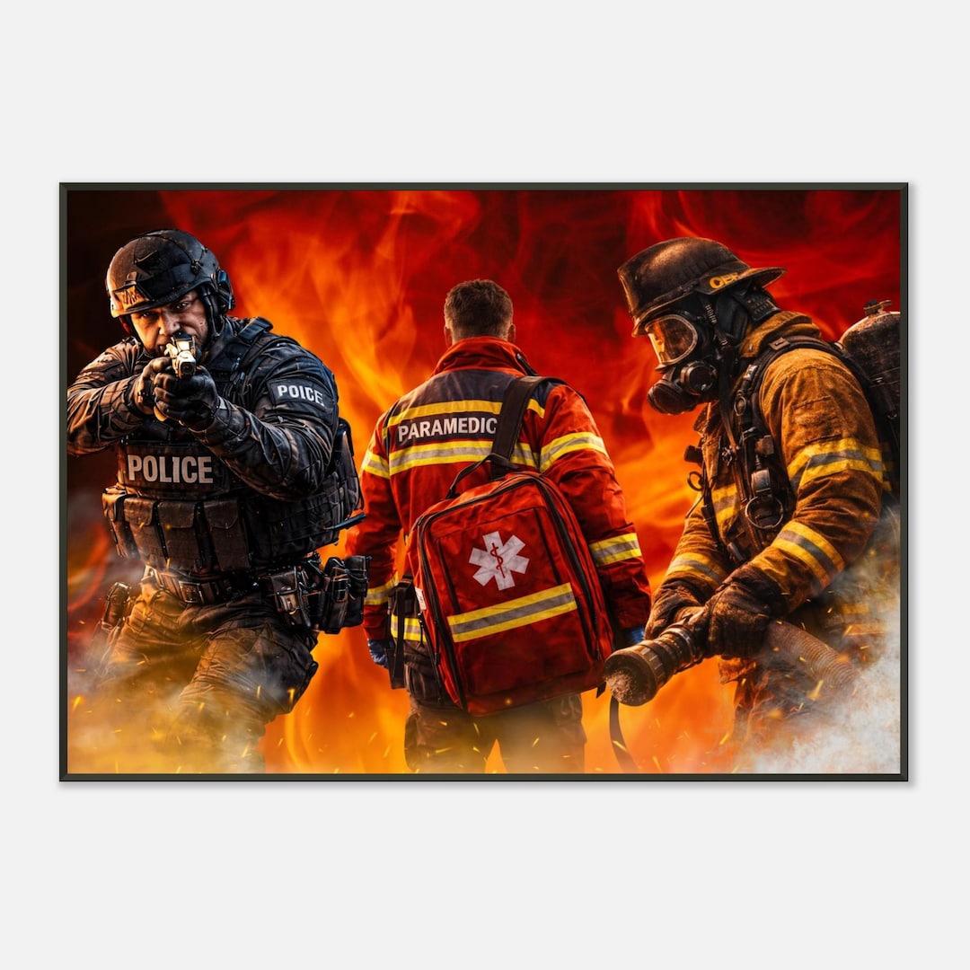 Framed First Responder Wall Art – Firefighter Paramedic Police Framed ...