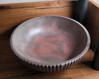 Hand-Poured Concrete Bowl | Ribbed Crystal Display Dish, Boho Home Decor