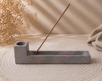 Handmade Concrete Incense Holder | Minimalist Ash Catcher Tray, Purple