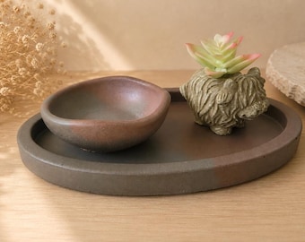 Handmade Concrete Oval Tray | Modern Minimalist Catchall Organizer