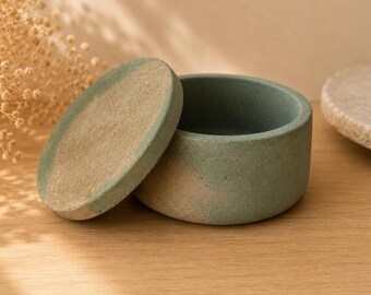 Handmade Concrete Lidded Trinket Box | Modern Earthy Storage Container