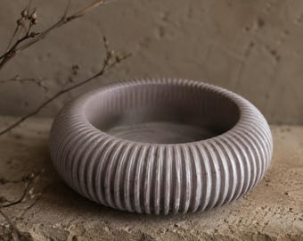 Ribbed Concrete Catchall Bowl | Trinket Dish | Boho Desk Decor | Crystal Display | Altar Decor