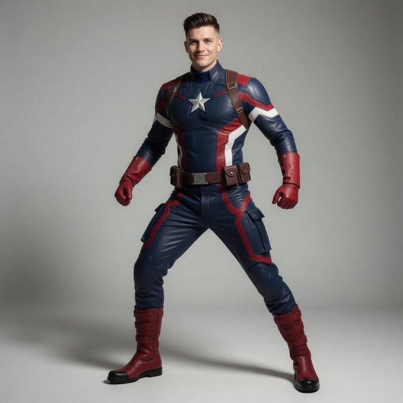 Captain America Taktische Leder Bodysuit Gürtel Cosplay Kostüm Outfit Bild 1