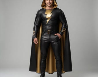 Blitzschlag Leder Body Cape Superheld Cosplay Kostüm Outfit