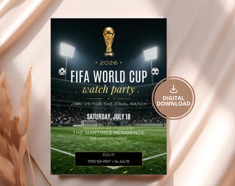 Editable FIFA World Cup 2026 Watch Party Invitation Template Soccer Viewing Party Invite Football Watch Party Canva Download.