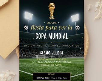 Plantilla editable de invitación para fiesta para ver la Copa Mundial de la FIFA 2026, Descarga de Canva.