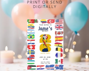 Editable FIFA World Cup Birthday Invitation Template, Soccer Watch Party, Football Birthday Party, Canva Digital Download, World Cup Theme
