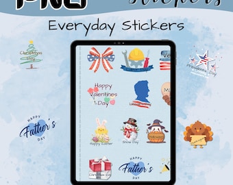 80 Digital Planner Stickers PNG Bundle, Everyday Sticker Pack, GoodNotes Stickers, Transparent PNG Clipart, Journal PNG Bundle