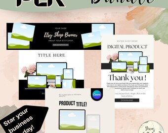 Etsy Shop Banner, Thank You Card, Product Title Templates (MRR, PLR)
