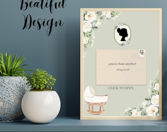 Editable interactive baby shower invitation Canva template Digital baby shower invitation RSVP invitation  Boho & gender neutral shower