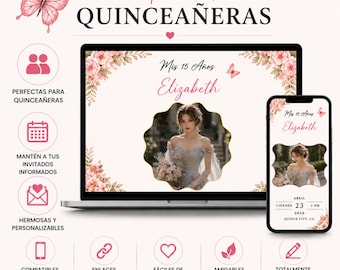 Invitación Quinceañera Interactiva Spanish Quinceañera Invitation RSVP Digital Invite Invitación Mis 15 Años Editable Floral Pink Butterfly
