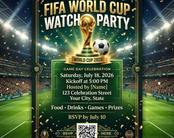 Editable FIFA World Cup 2026 Watch Party Invitation Temp. Soccer Viewing Party Invite Football Watch Party Canva Download Interactive RSVP