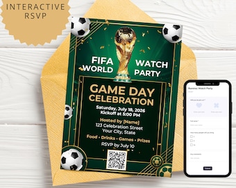 Editable FIFA World Cup 2026 Watch Party Invitation Temp. Soccer Viewing Party Invite Football Watch Party Canva Download Interactive RSVP