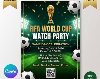 Editable FIFA World Cup 2026 Watch Party Invitation Temp. Soccer Viewing Party Invite Football Watch Party Canva Download Interactive RSVP