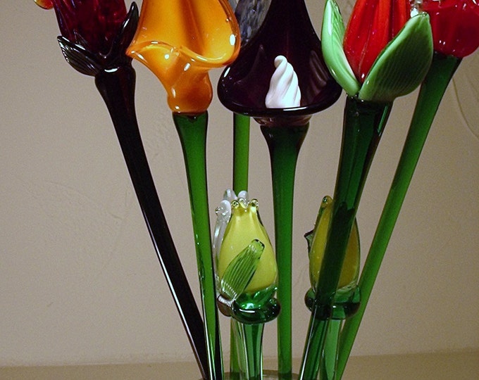 Blown Glass Flowers on Long Stems Etsy