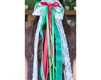 Mexico Hair Ribbon Clips, Red Green White Latina Pride Cultural Hair Accessories Style2