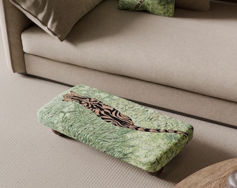 Fußhocker mit Katzenmuster, Ottomanenhocker, gepolsterte Fußstütze, Akzenthocker aus Holz, Wohnzimmerdeko, Schminkhocker, Geschenk für Katzenliebhaber