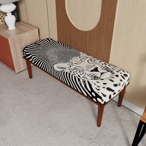 Leopard Print Upholstered Wooden Bench, Modern Animal Ottoman Entryway Furniture