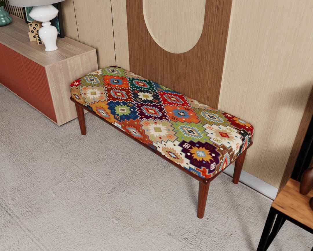Colorful Pattern Ottoman Bench – Upholstered Bench, Artistic Home ...